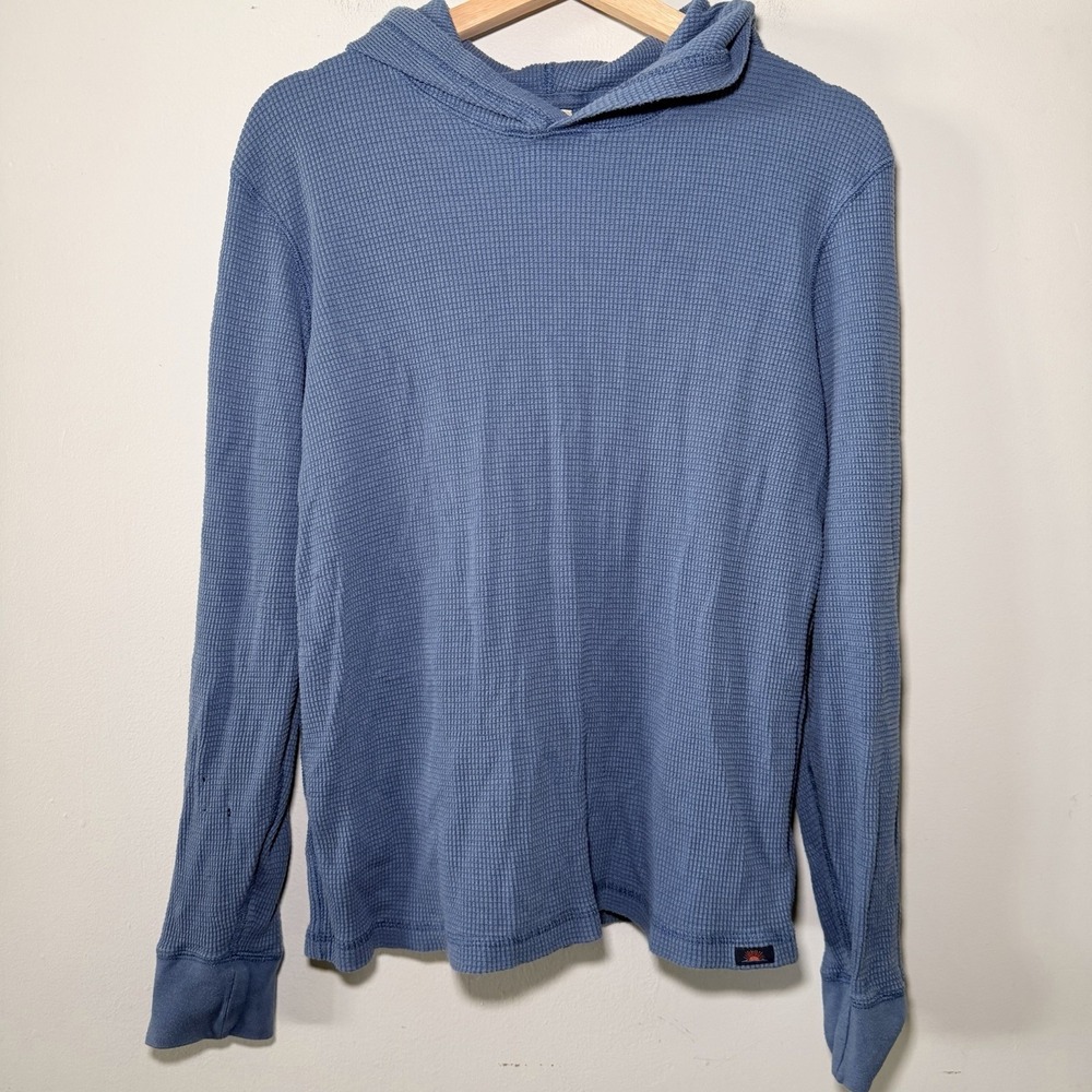Faherty Brand Blue Waffle Knit Hoodie Pima Cotton Modal Pullover Womens Medium